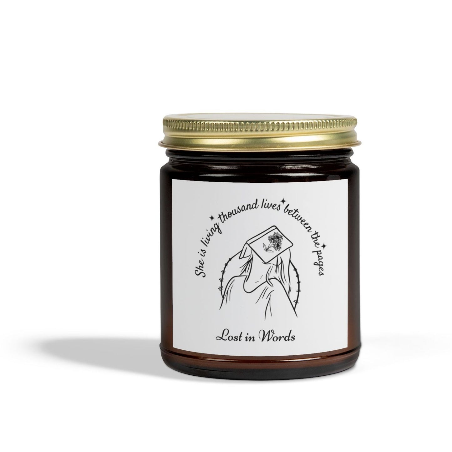 Literary candle in amber jar – unique book lover gift and aesthetic reading nook decor, scented soy 9oz candle.