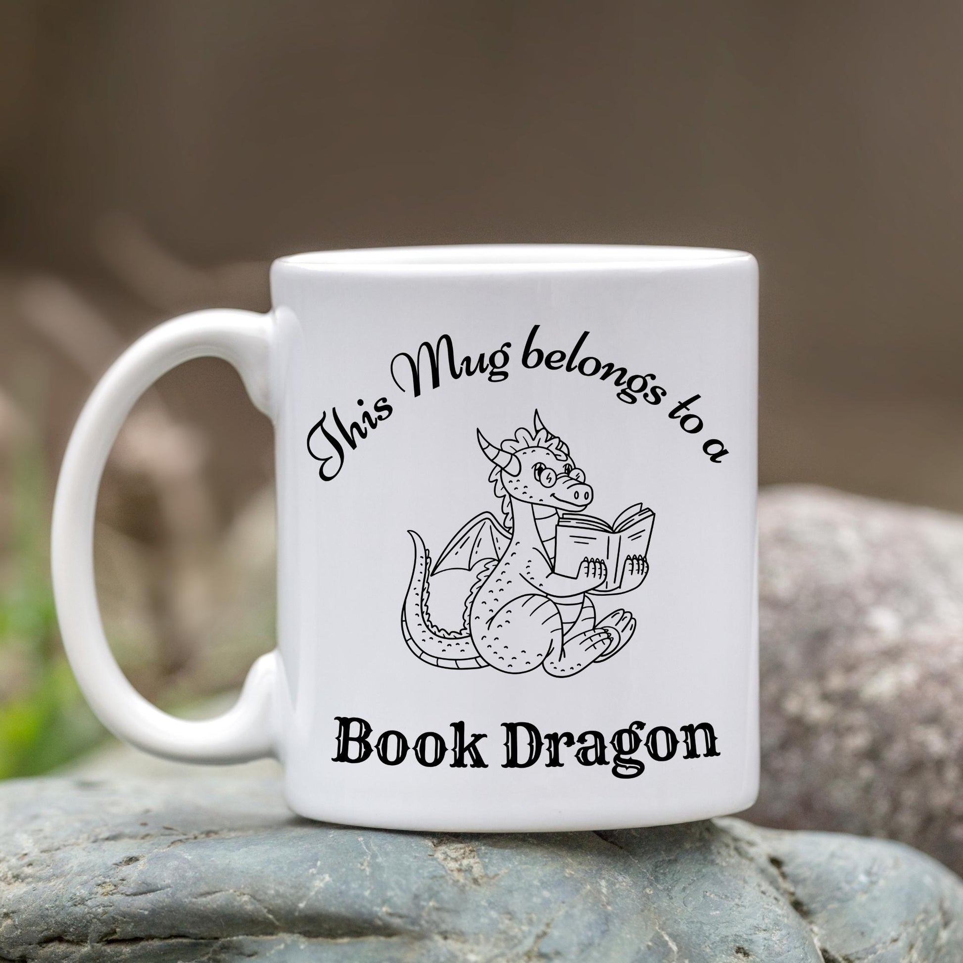 Bookish Coffee Mug – “This Mug Belongs to a Book Dragon” novelty design, fun reader gift for fantasy fans and bibliophiles.